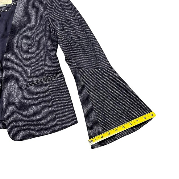 Anthropologie Cartonnier Wool Blend Bell Sleeve Pinstripe Jacket Navy Blue 6 - Picture 7 of 10